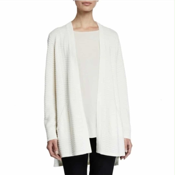 Eileen Fisher Textured Silk Blend Ivory Knit Costal Chic Open Cardigan MSRP $395 - Picture 8 of 13
